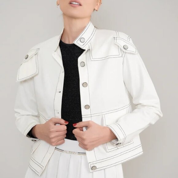 Aleeza Paris Cotton Jacket with Contrast Black Stitching – XS NWT - Picture 1 of 3